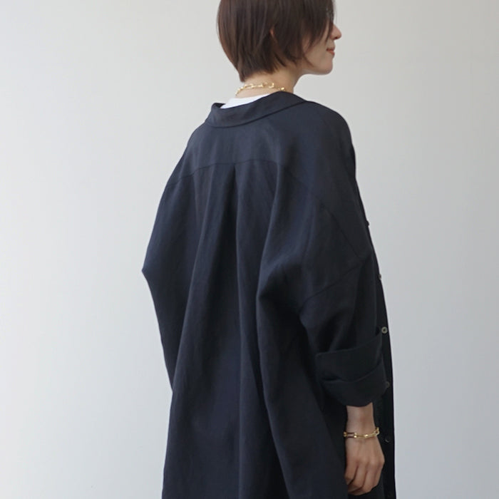 麻混オーバーロングシャツ