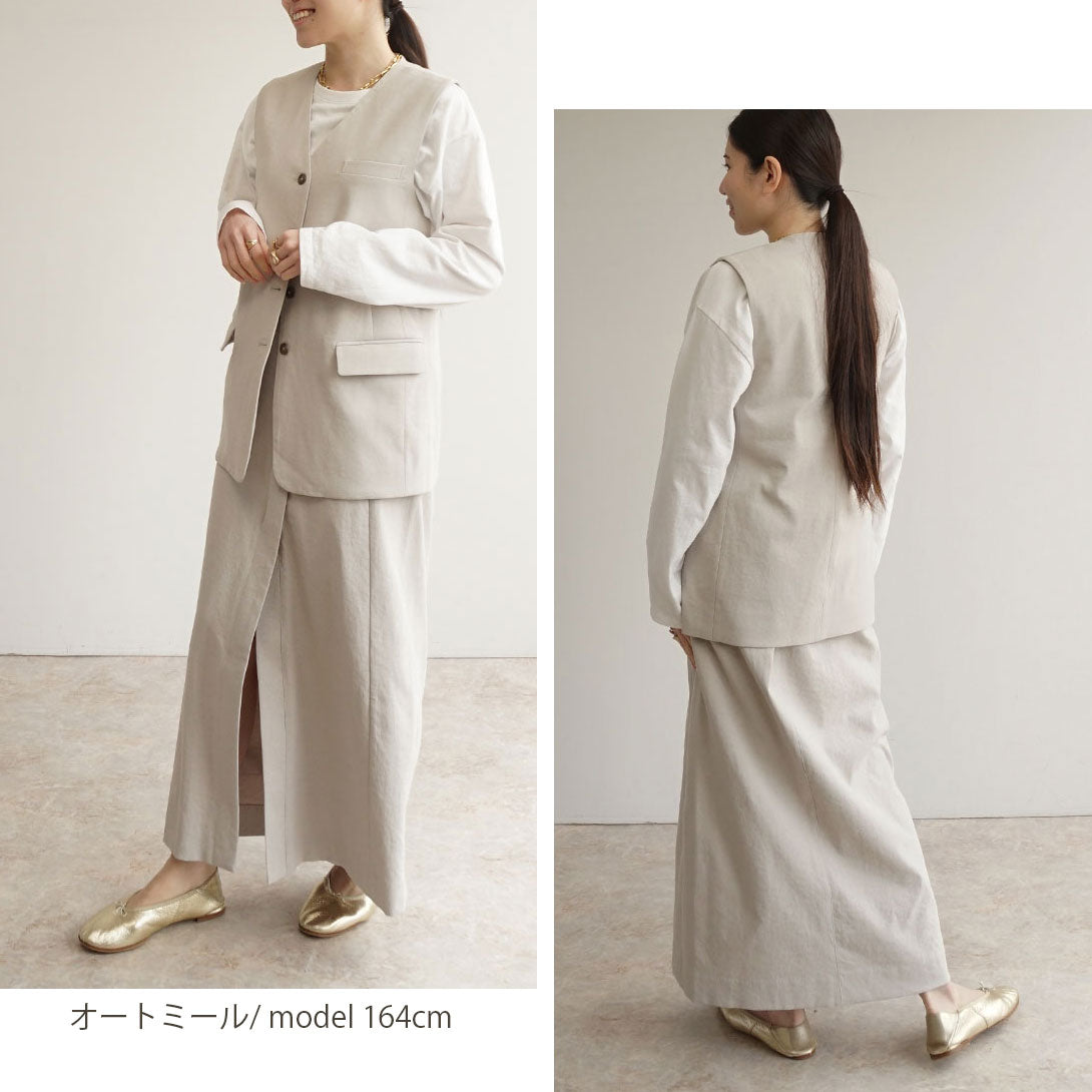 リネン混ファスナー開きマキシスカート
