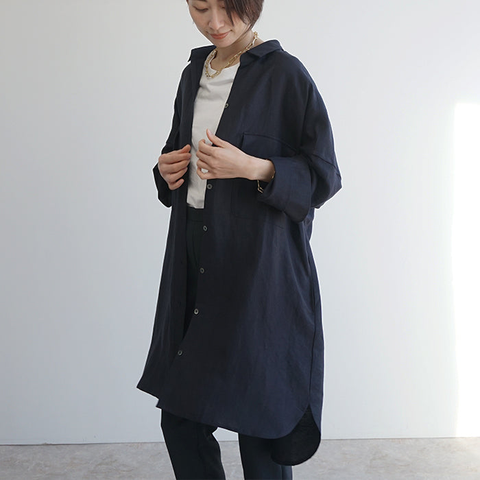 麻混オーバーロングシャツ