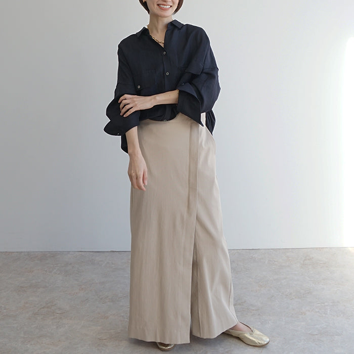 麻混オーバーロングシャツ