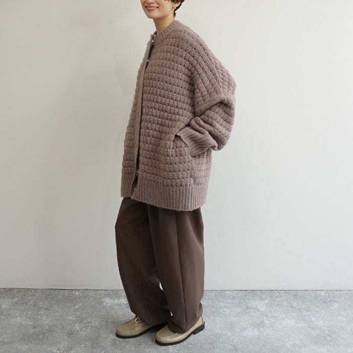 地柄ニットコート