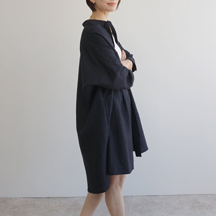 麻混オーバーロングシャツ