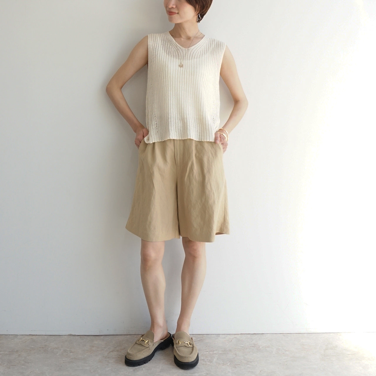 麻Vネックベスト
