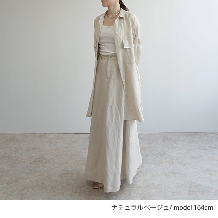麻混オーバーロングシャツ