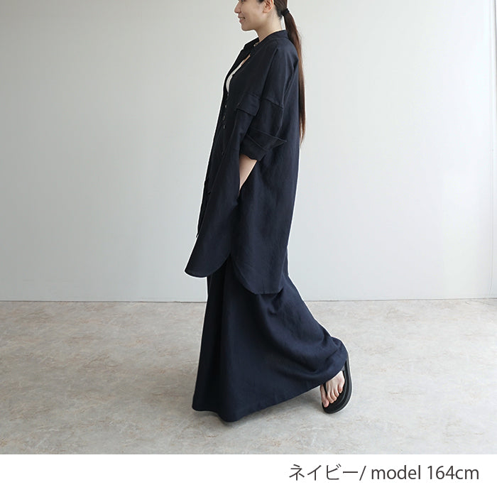 麻混オーバーロングシャツ