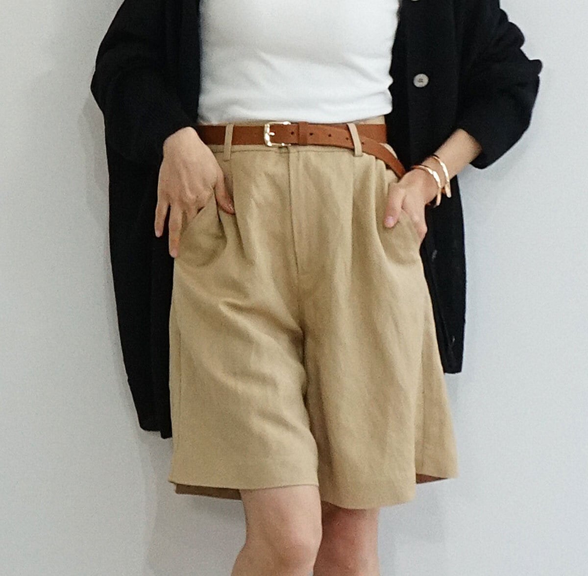麻混ハーフパンツ