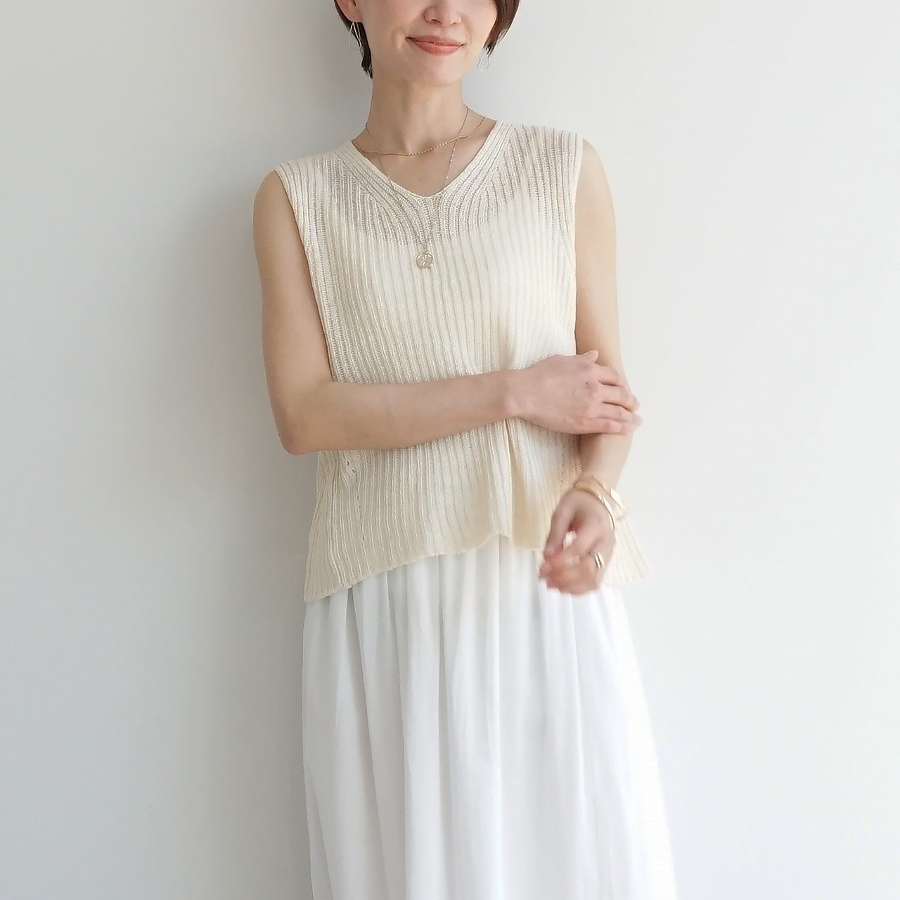 麻Vネックベスト