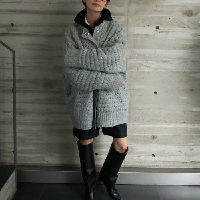 地柄ニットコート